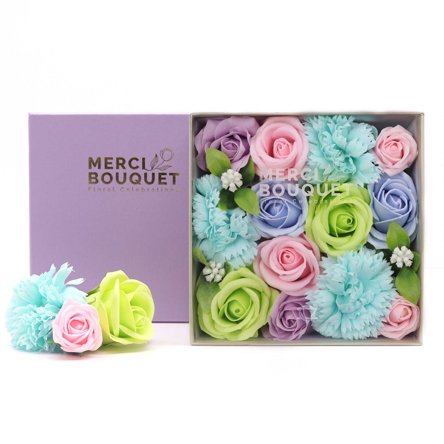 Baby Blessings Blue Soap Flower Square Gift Box | Baby Shower Gift | Amber & Calm