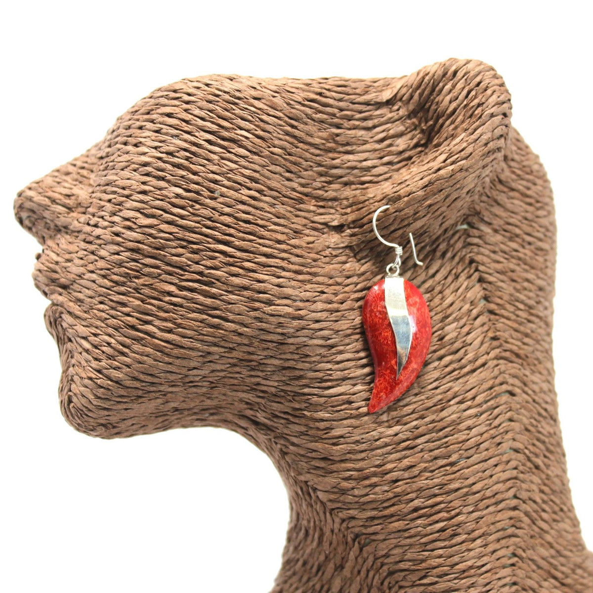 925 Silver Mango Drop Earrings — Coral Resin | Handmade in Bali