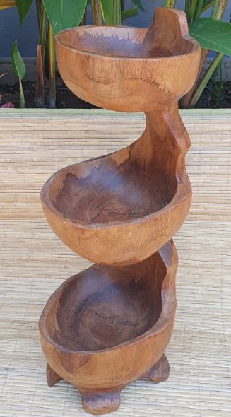 Teak Root Three Bowl Standing Sculpture | 50cm | Natural Home Decor