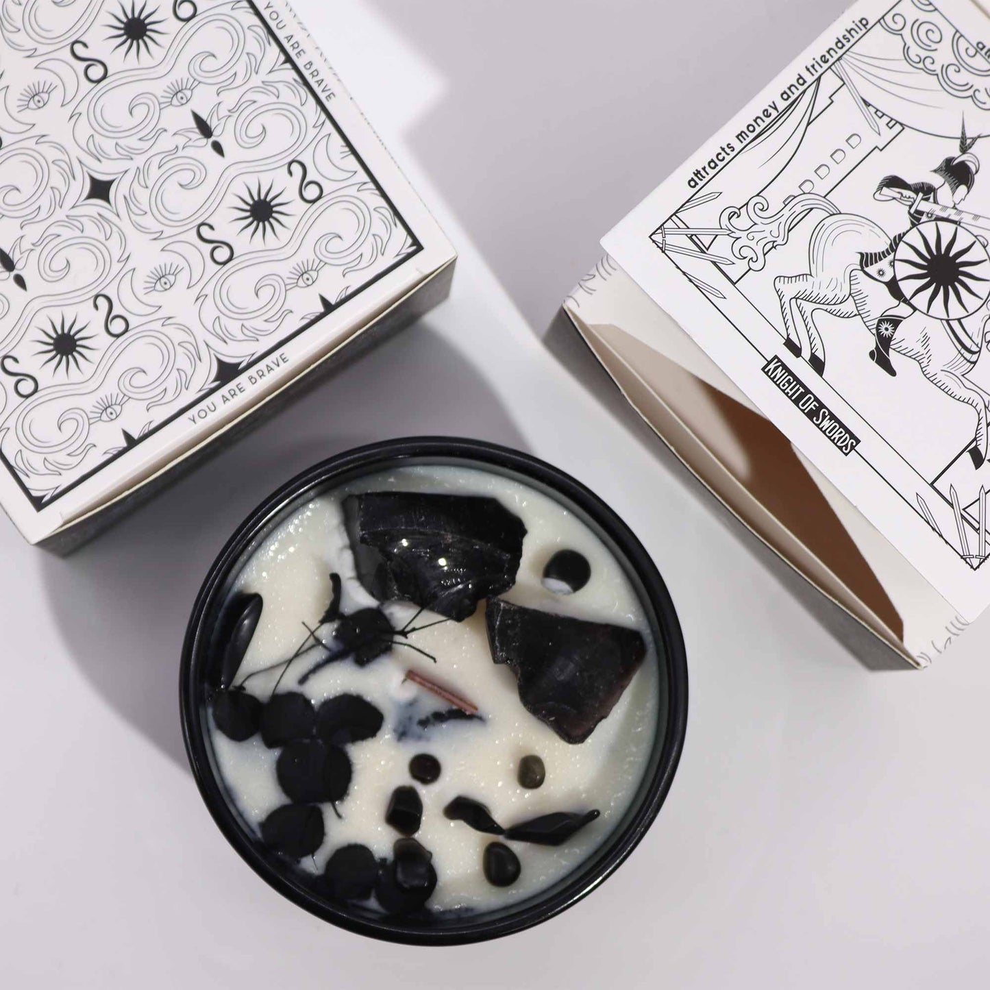 Knight of Swords Crystal Magic Candle | Cedar Castle | Black Obsidian | Tarot Candle Gift