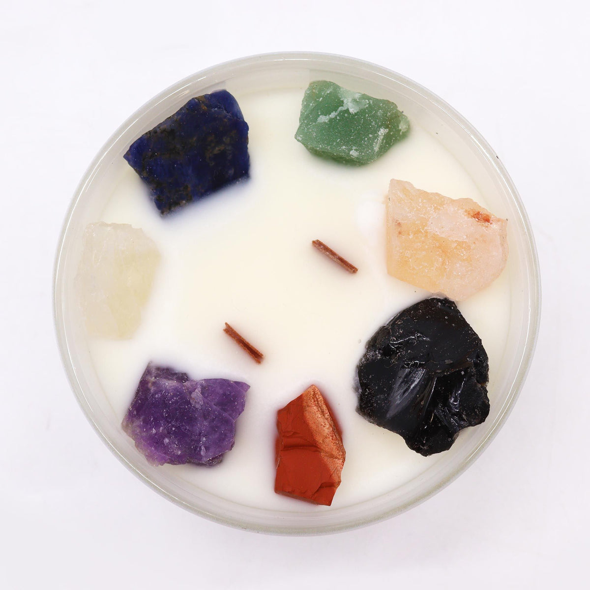 Seven Chakra Large Crystal Candle | Moon Beams | 7 Gemstones | Balance & Alignment Spiritual Gift