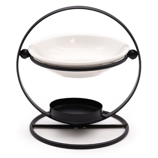 Ceramic & Metal Round Oil Burner | Modern Wax Melt & Essential Oil Burner