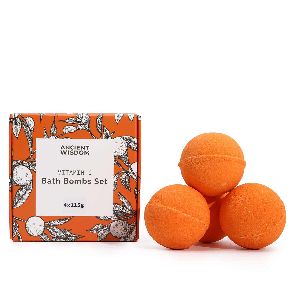 Vitamin C Bath Bomb Gift Set | Aromatherapy Quartet | 4 x 115g | Amber & Calm