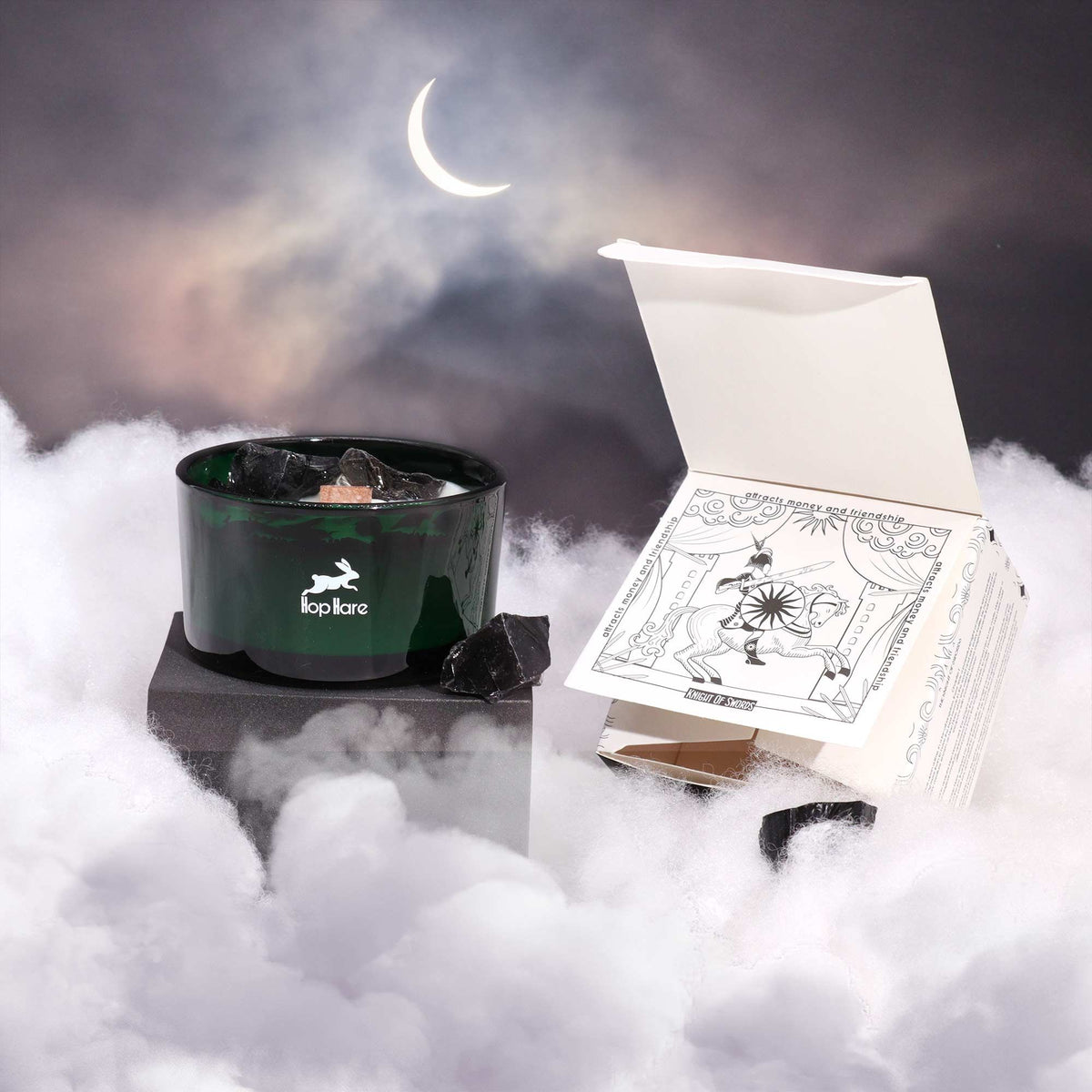 Knight of Swords Crystal Magic Candle | Cedar Castle | Black Obsidian | Tarot Candle Gift