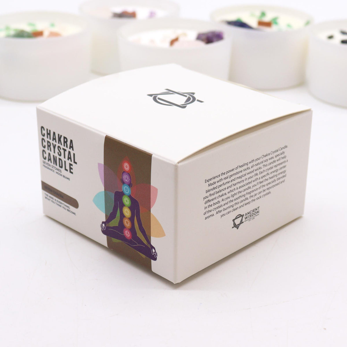 Seven Chakra Large Crystal Candle | Moon Beams | 7 Gemstones | Balance & Alignment Spiritual Gift