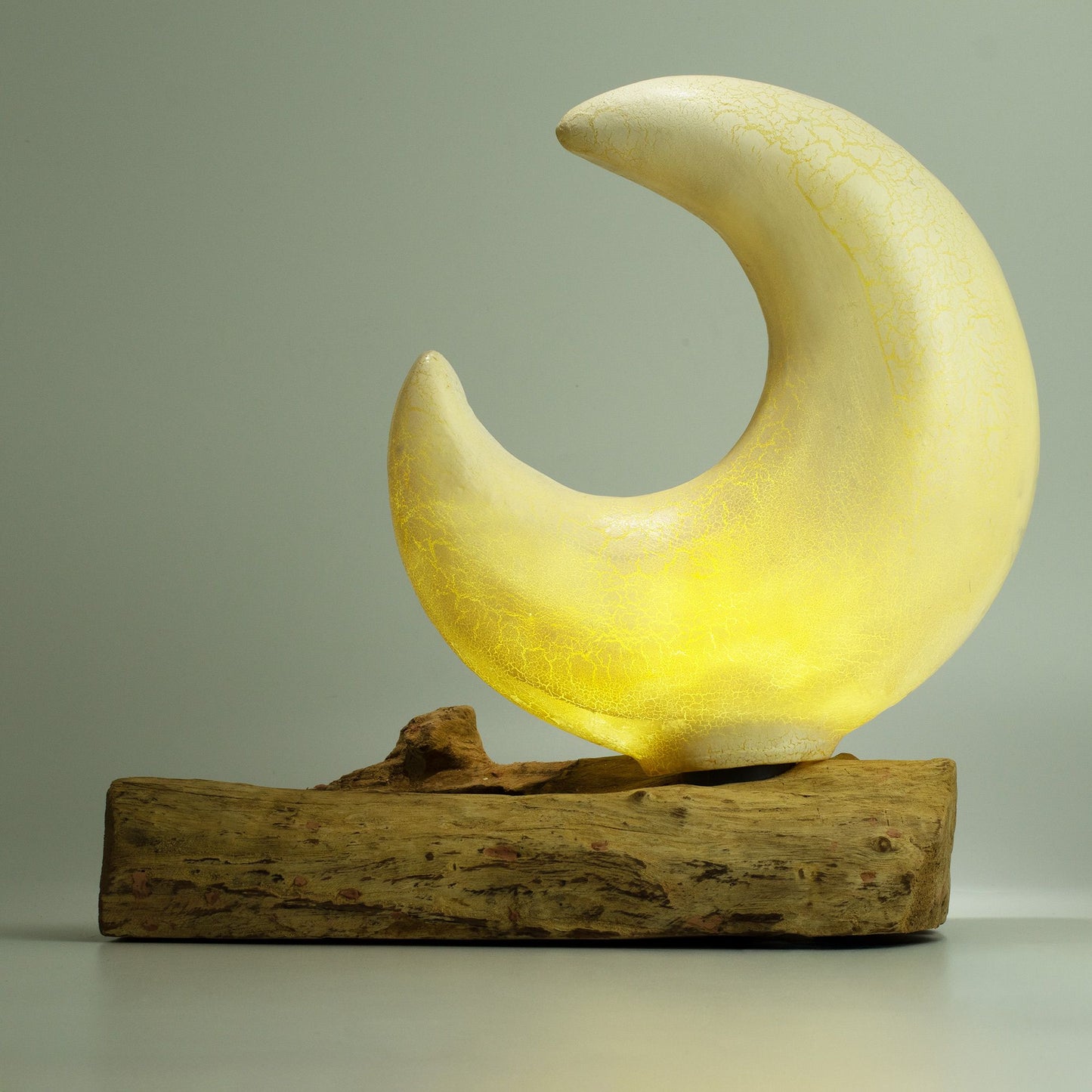 DriftGlow Crackle Half Moon Shade Lamp | Grey | Ambient Home Lighting | Wellness Gift