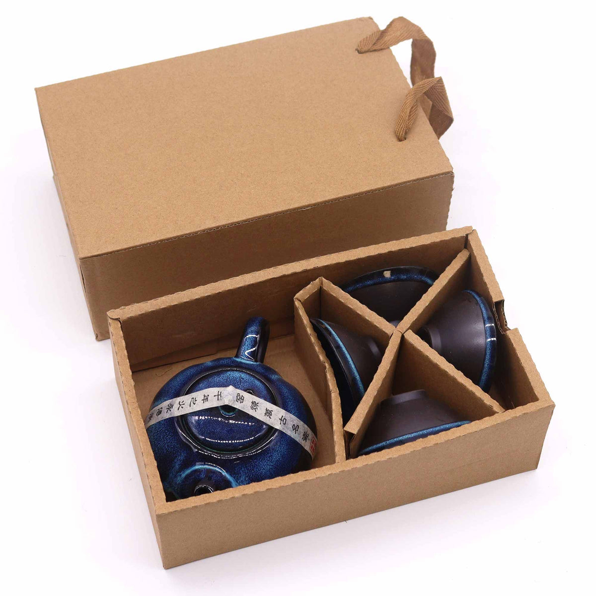 Blue Glaze Ceramic Tea Set — Teapot & 4 Cups | Gongfu Style