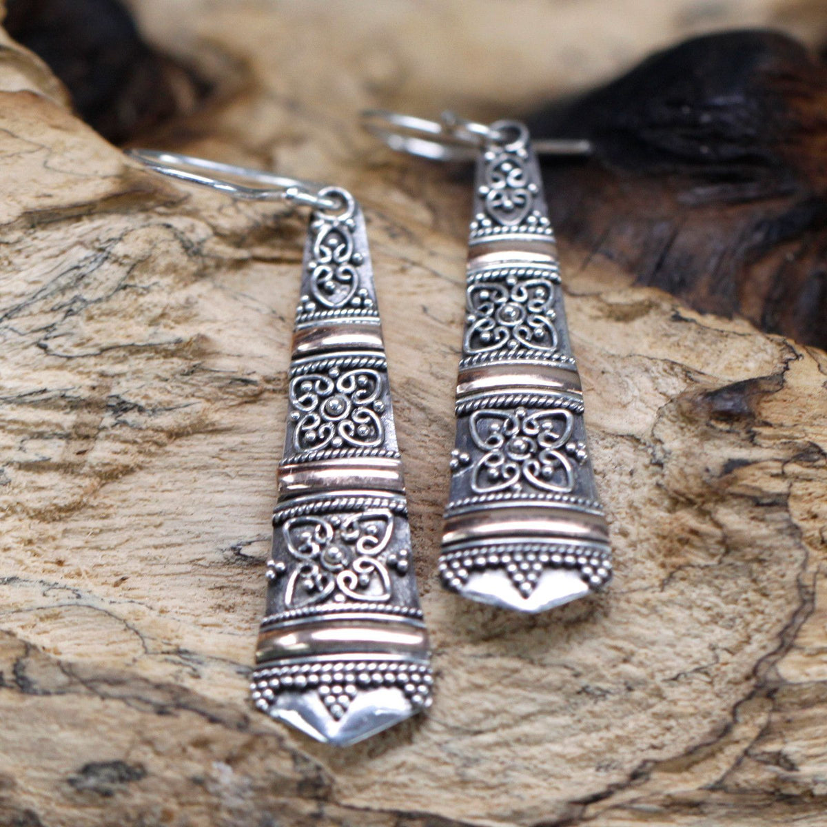 Tribal Drop Earrings — 18k Gold & 925 Silver | Handmade in Indonesia
