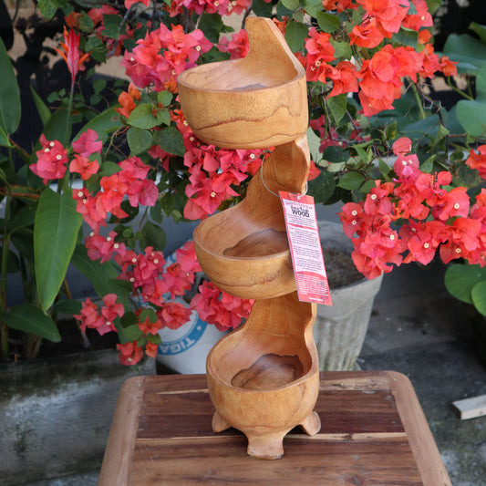 Teak Root Three Bowl Standing Sculpture | 50cm | Natural Home Decor