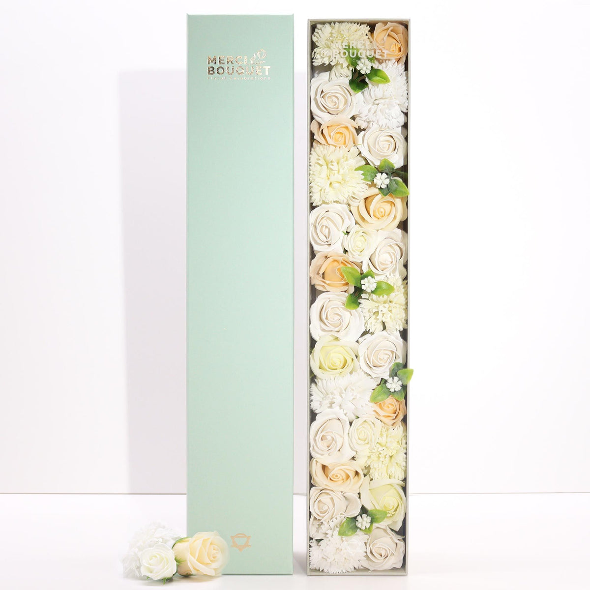 Wedding Blessings Soap Flower Extra Long Gift Box | White & Ivory | Luxury Bridal Gift