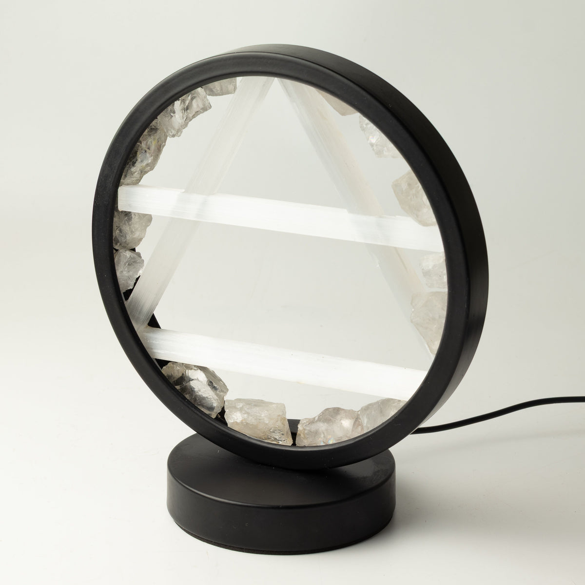 Air Element Gemstone Halo Lamp | Clear Quartz & Selenite | Alchemical Symbol | USB | Zen Spirit