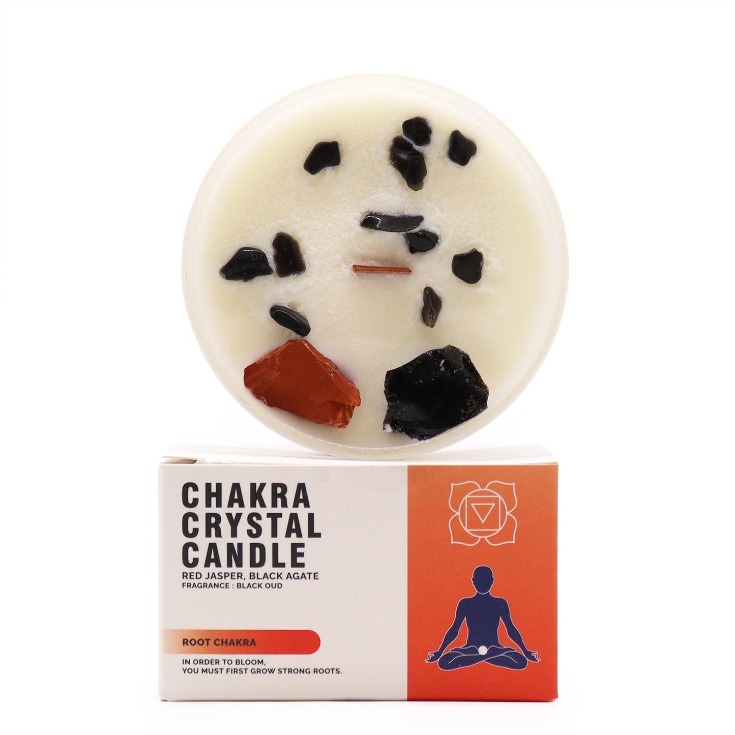 Root Chakra Crystal Candle | Black Oud | Red Jasper & Black Agate | Grounding Wellness Gift
