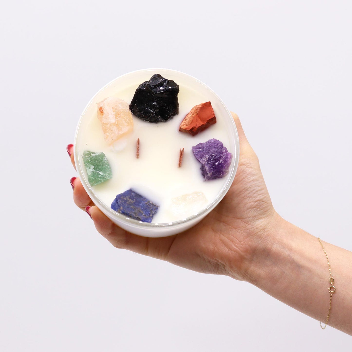 Seven Chakra Large Crystal Candle | Moon Beams | 7 Gemstones | Balance & Alignment Spiritual Gift