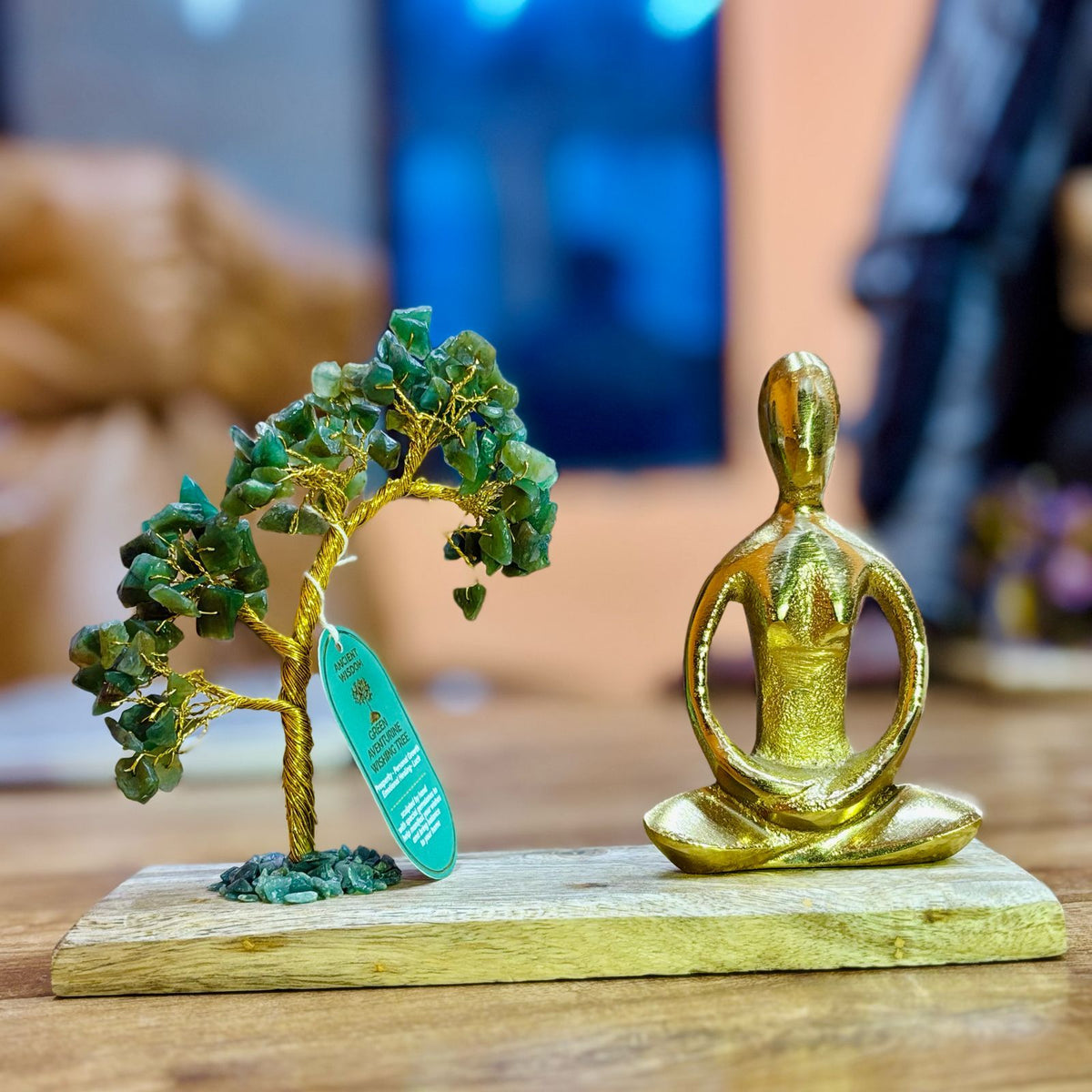 Green Aventurine Gemstone Yoga Garden | Padmasana Pose | Tilted Tree | 100 Chipstones | Abundance Gift
