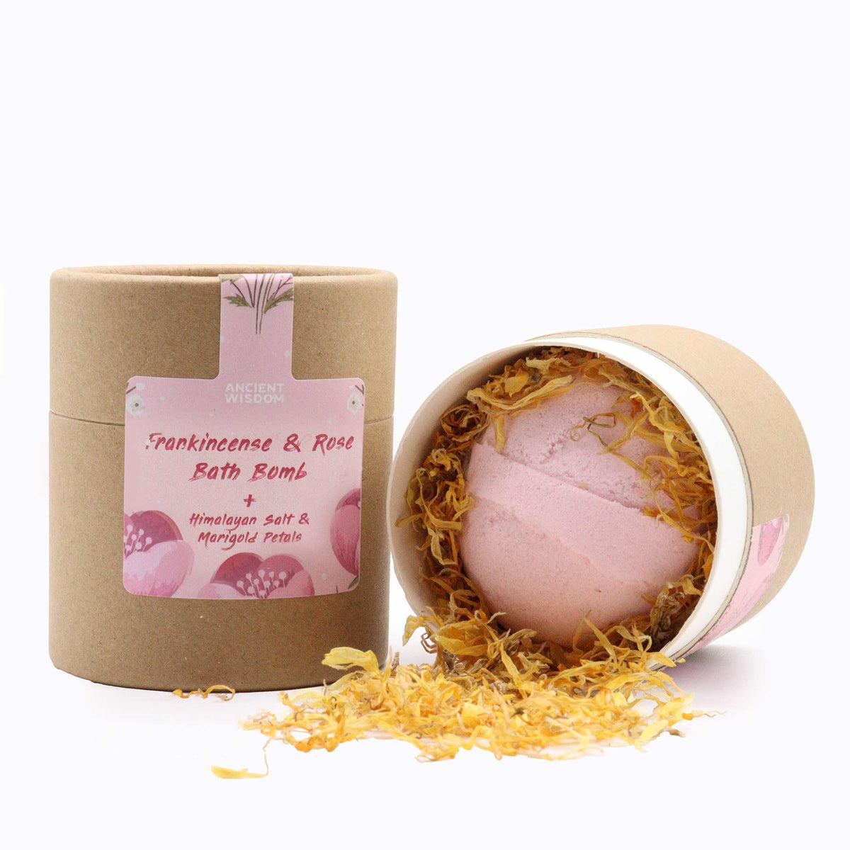 Blooming Pink Bliss Aromatherapy Bath Set | Frankincense & Rose Bath Bomb | Himalayan Salt | Marigold Petals | Vegan Gift