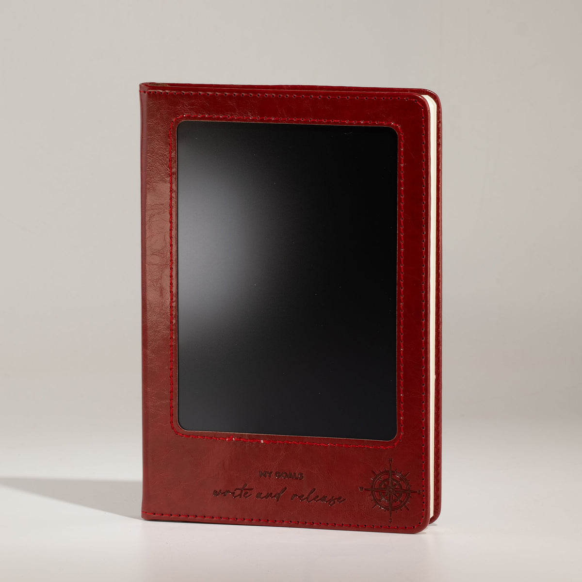A5 Intention Notebook | LCD Wipe Screen & 80 Lined Pages | Red Leather Effect | Journaling Gift