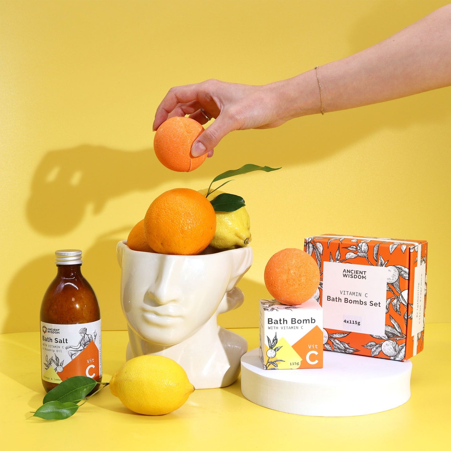 Vitamin C Bath Bomb with Essential Oils | Brightening & Uplifting | 115g | Amber & Calm