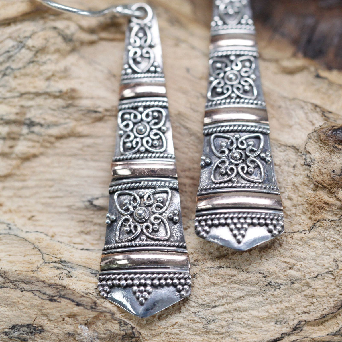 Tribal Drop Earrings — 18k Gold & 925 Silver | Handmade in Indonesia