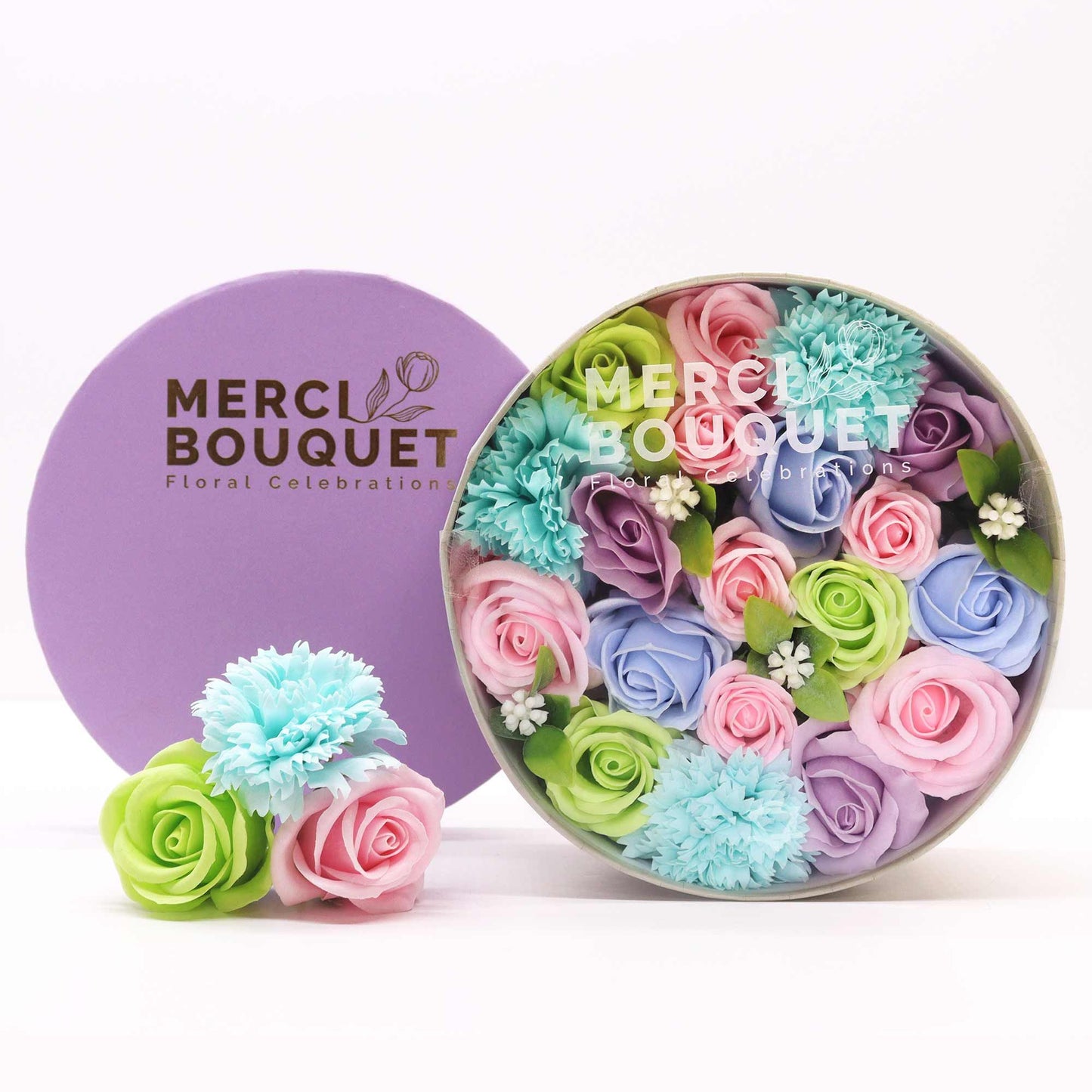 Baby Blessings Blue Soap Flower Round Gift Box | Baby Shower Gift | Amber & Calm
