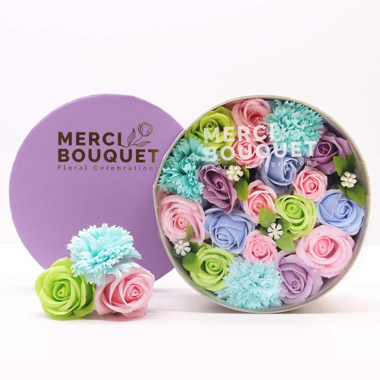 Blue Soap Flower Round Gift Box | New Arrival Celebration Gift | Amber & Calm