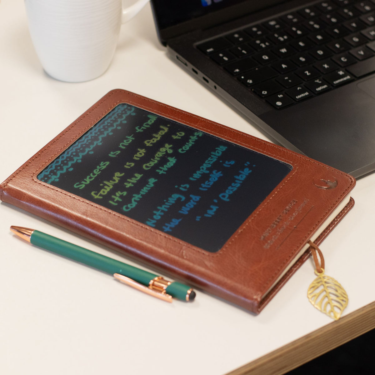 A5 Intention Notebook | LCD Wipe Screen & 80 Lined Pages | Red Leather Effect | Journaling Gift