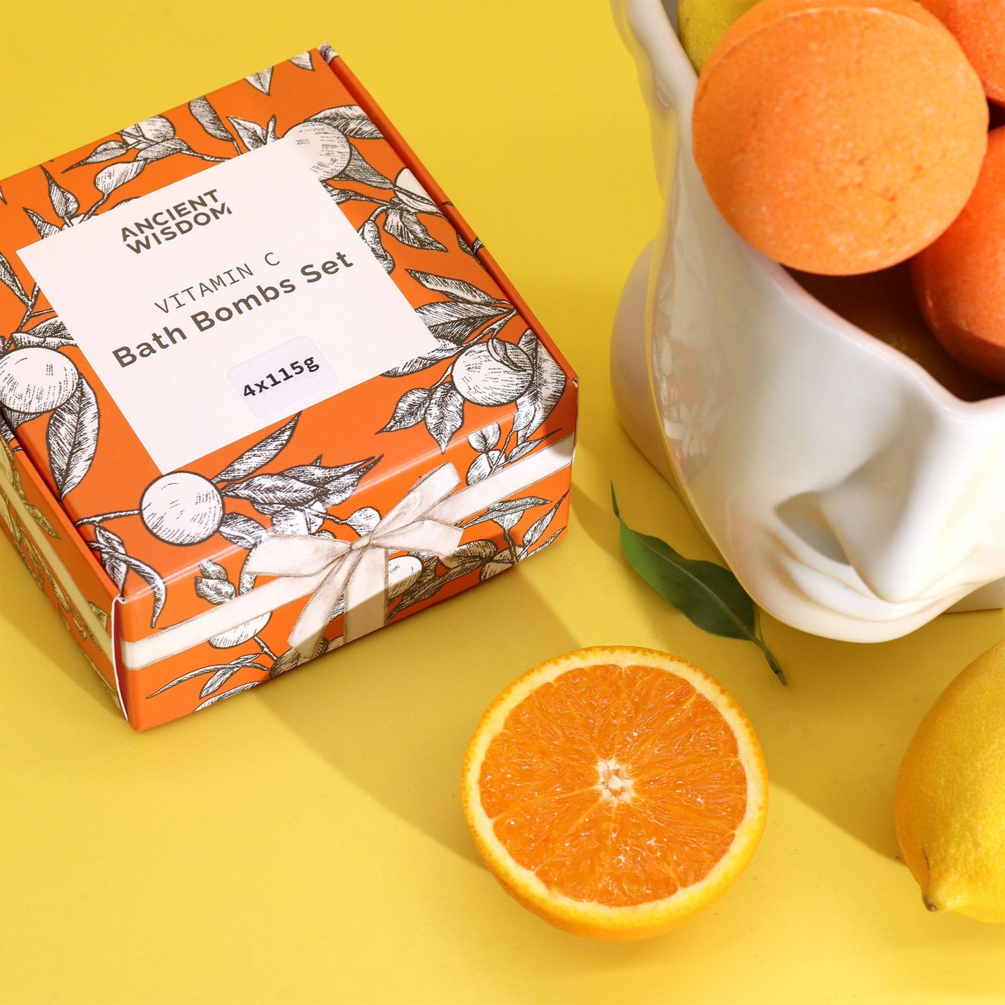 Vitamin C Bath Bomb Gift Set | Aromatherapy Quartet | 4 x 115g | Amber & Calm
