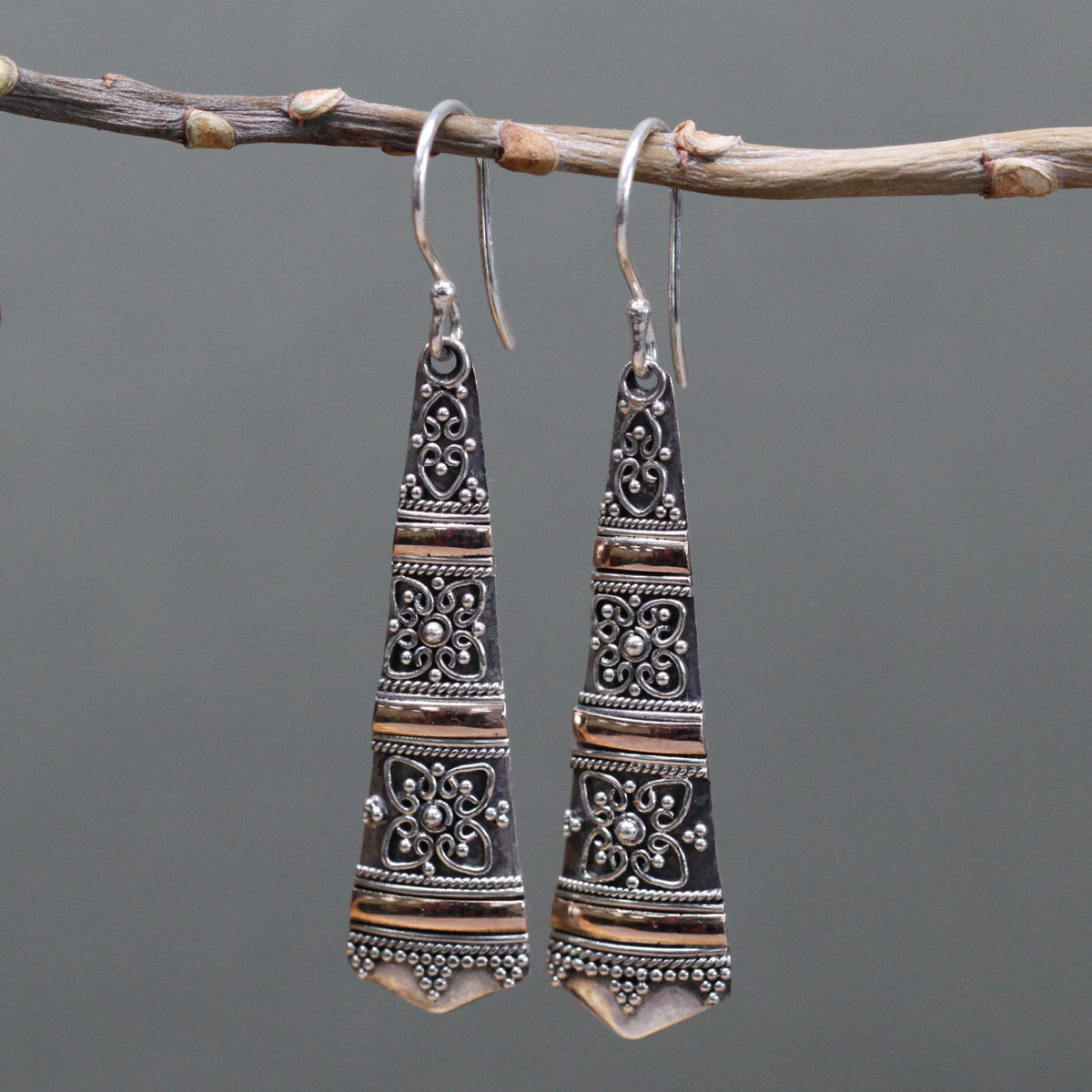 Tribal Drop Earrings — 18k Gold & 925 Silver | Handmade in Indonesia