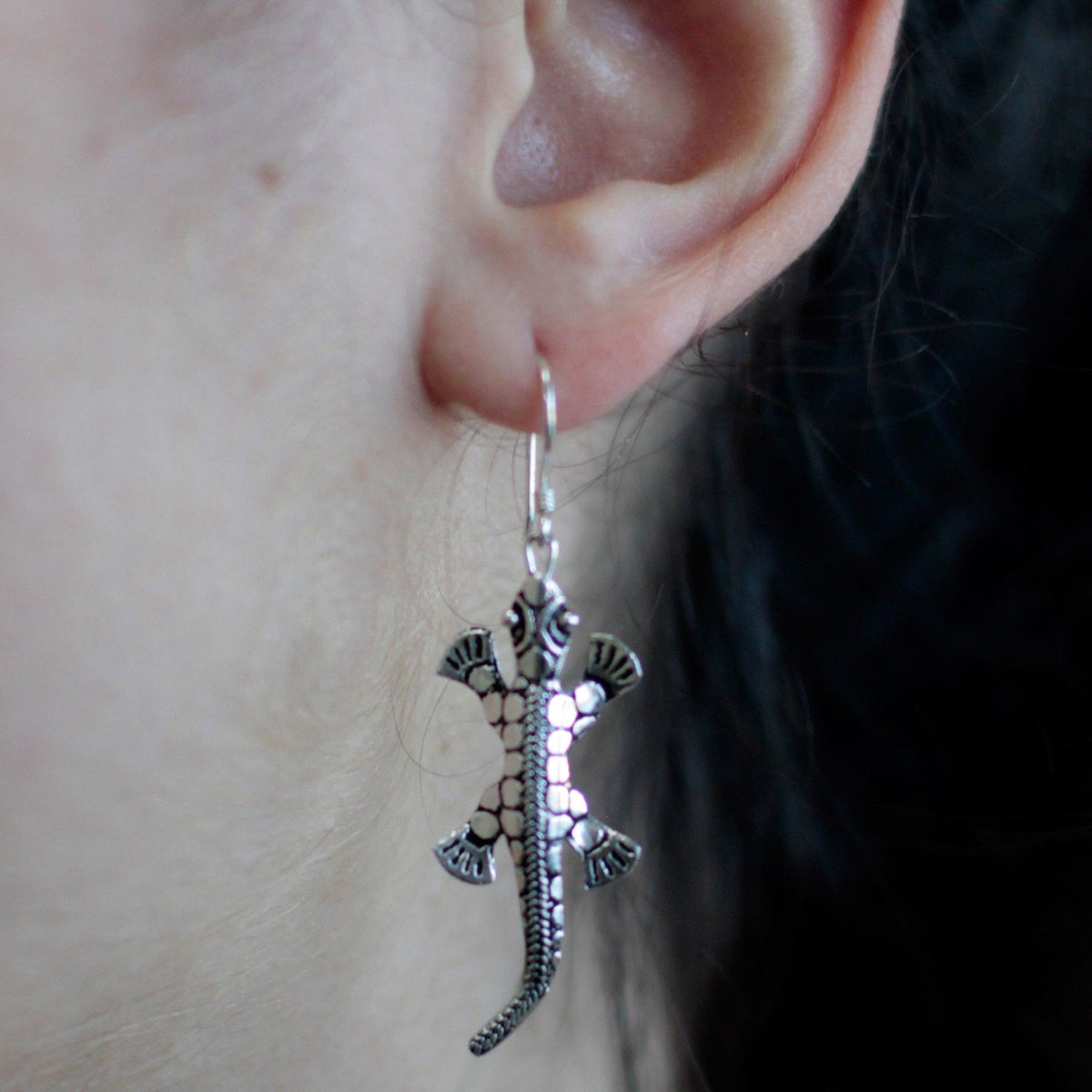 925 Silver Lizard Drop Earrings | Handmade in Thailand