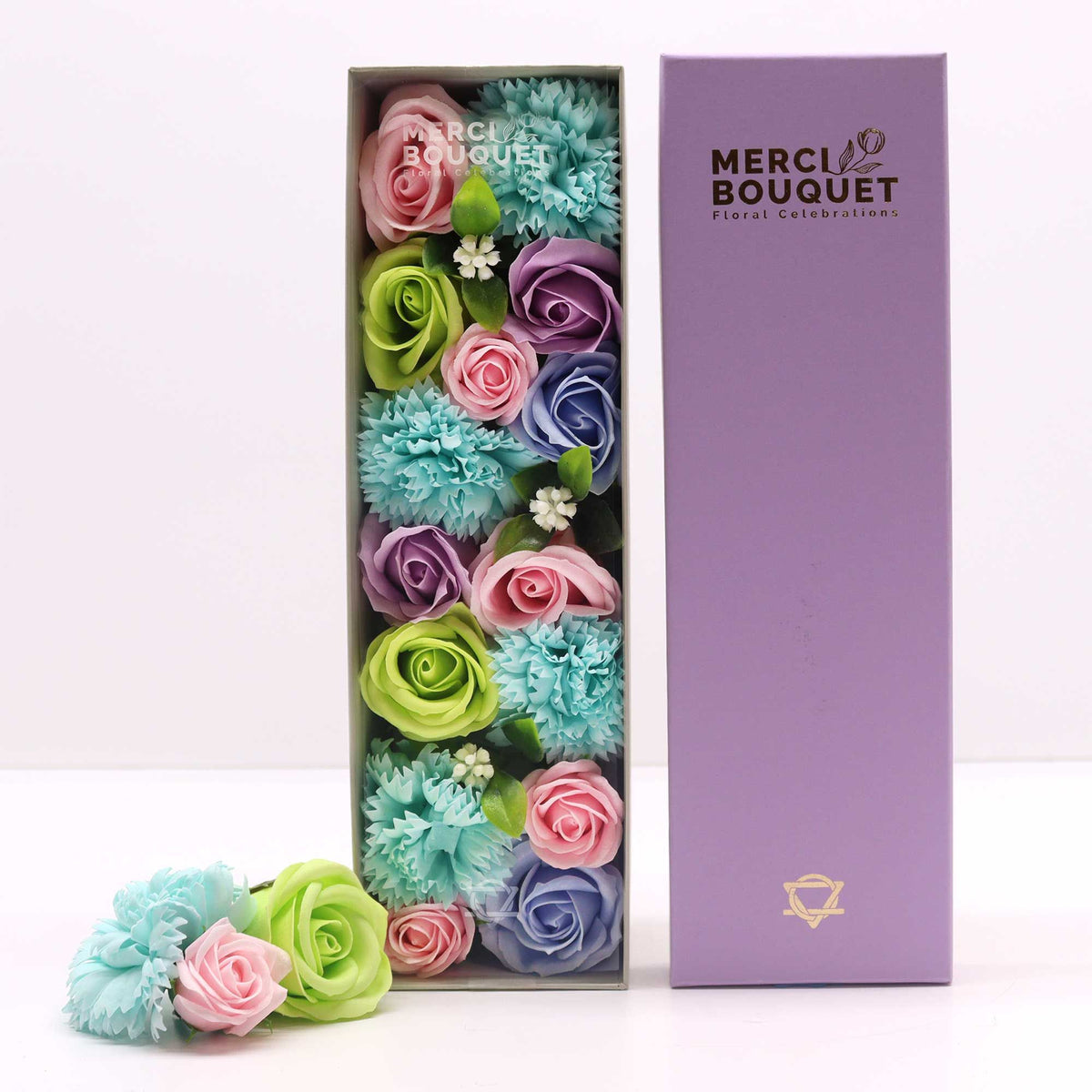 Baby Blessings Blue Soap Flower Long Gift Box | Baby Shower Gift | Amber & Calm