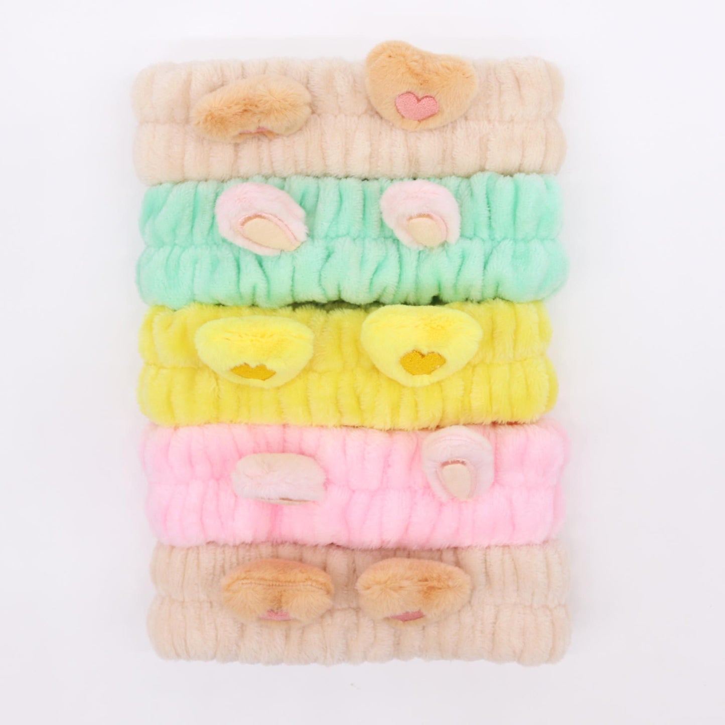 Cute Makeup Headbands | Hearts & Ears | Set of 5 | Soft Flannel | Amber & Calm