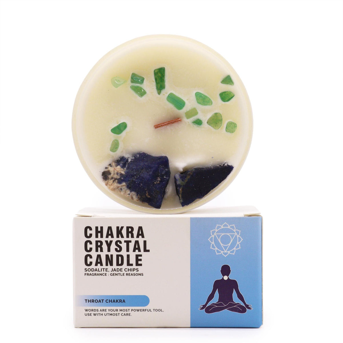 Throat Chakra Crystal Candle | Gentle Reasons | Sodalite & Jade | Communication & Expression Gift