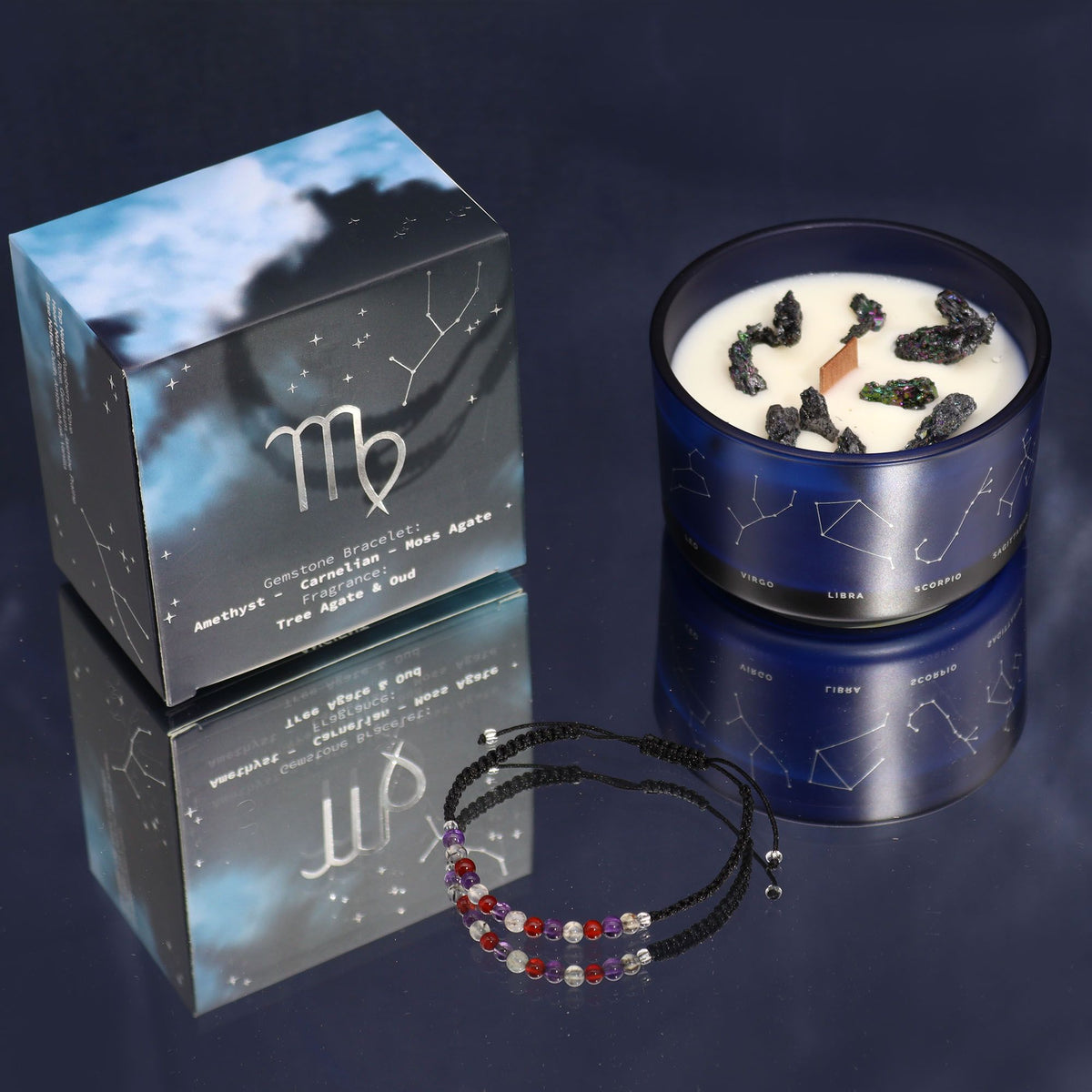 Virgo Zodiac Crystal Candle with Gemstone Bracelet | Star Sign Gift for Her