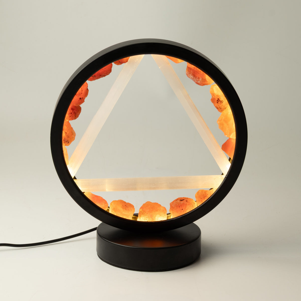 Fire Element Gemstone Halo Lamp | Carnelian & Selenite | Alchemical Symbol | USB | Zen Spirit