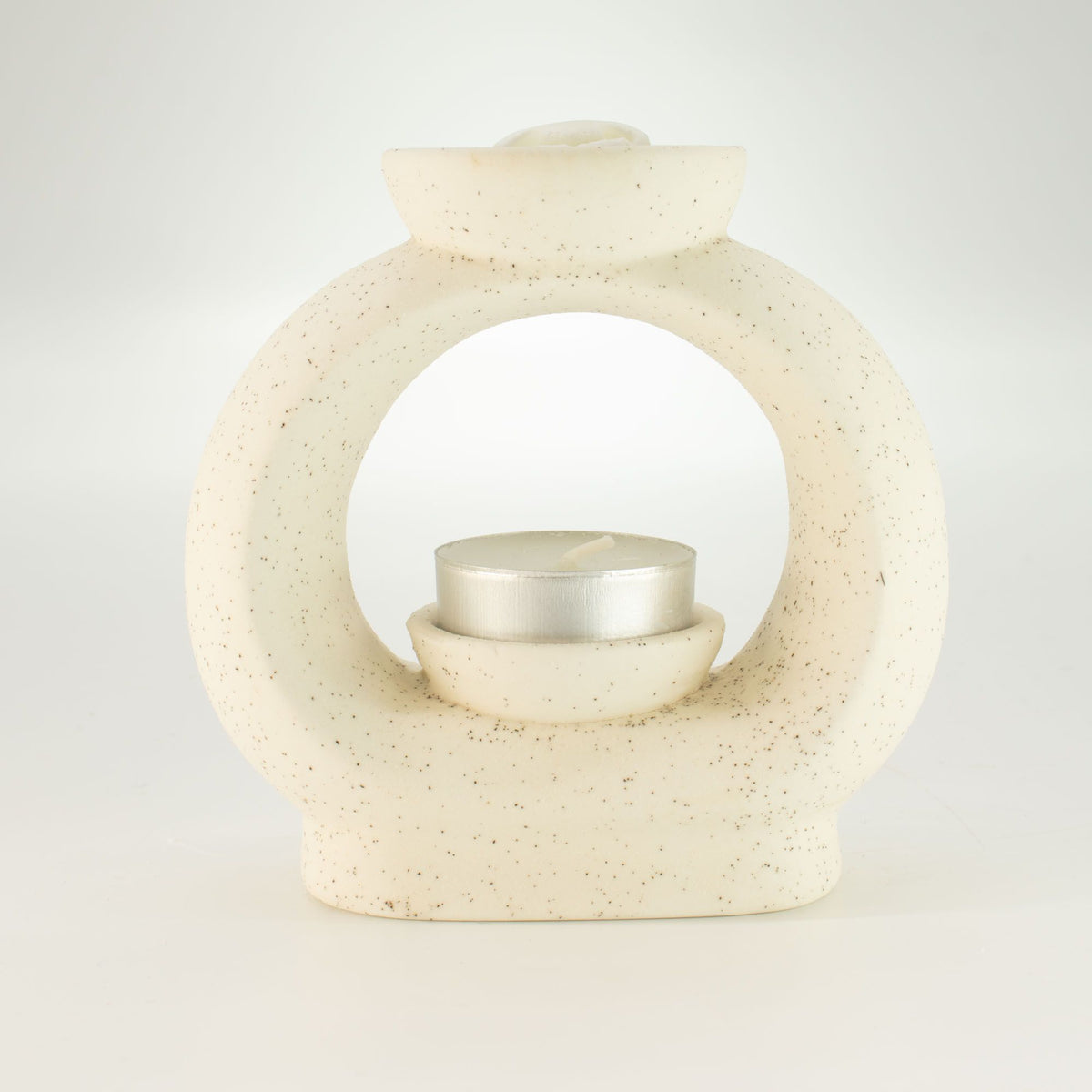 Ceramic Zen Oil Burner - Large Oval Pebble - Speckled Off-White
