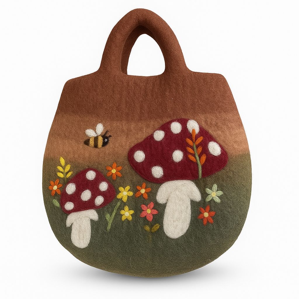 Mushroom Garden Felted Bag | Handmade in Nepal | Fair Trade
