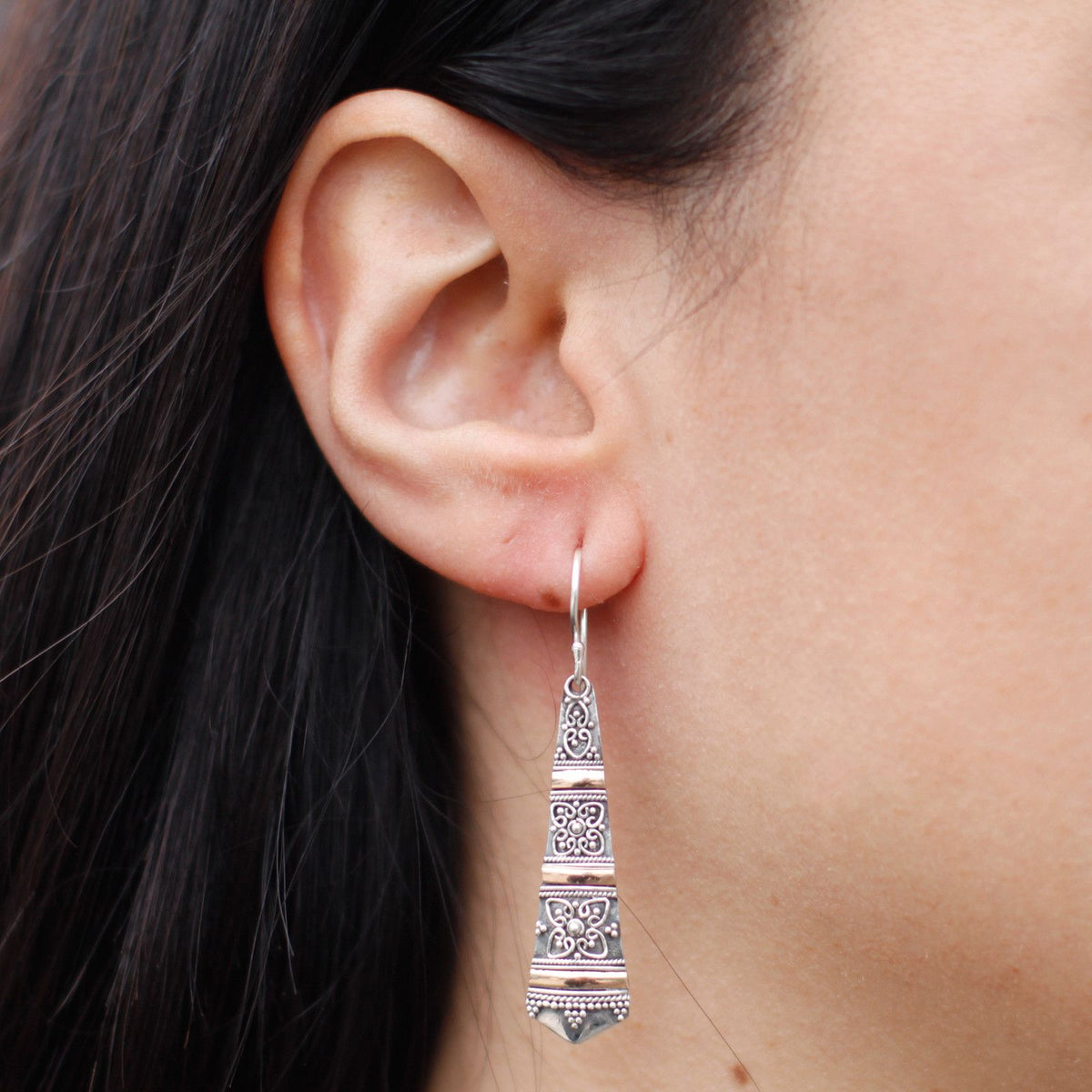 Tribal Drop Earrings — 18k Gold & 925 Silver | Handmade in Indonesia
