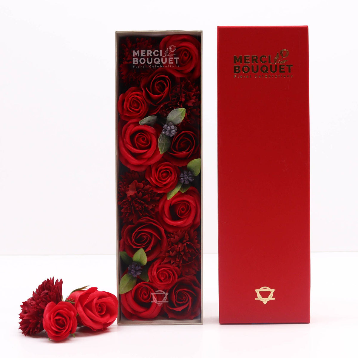 Classic Red Roses Soap Flower Long Gift Box | Romantic Luxury Gift | Amber & Calm