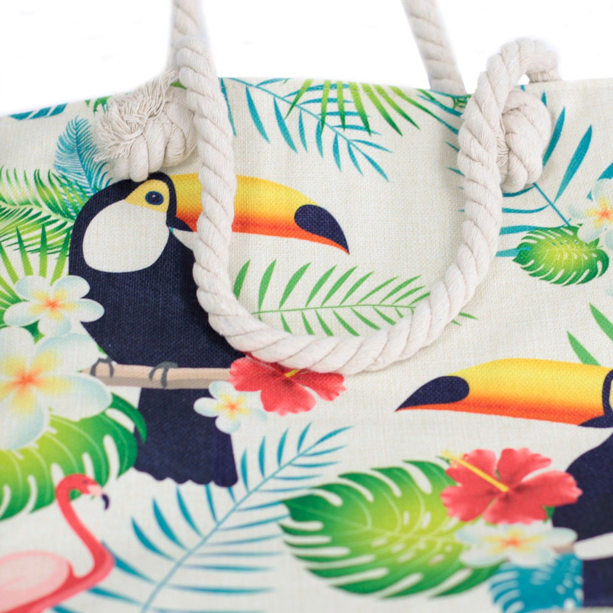 Rope Handle Tote Bag | Tropical Toucan Print | Canvas Beach & Shoulder Bag