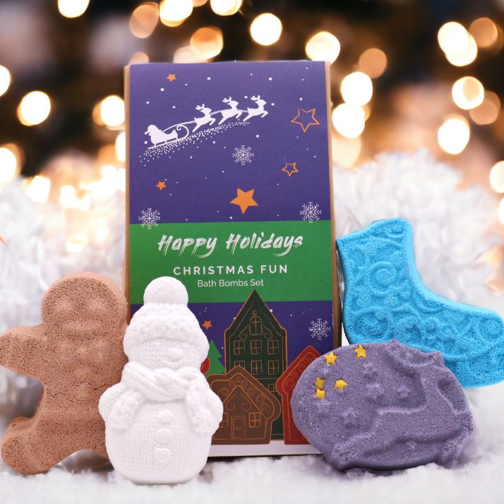 Christmas Fun Bath Bomb Gift Pack | 4 Festive Shaped Bath Bombs | Luxury Christmas Gift