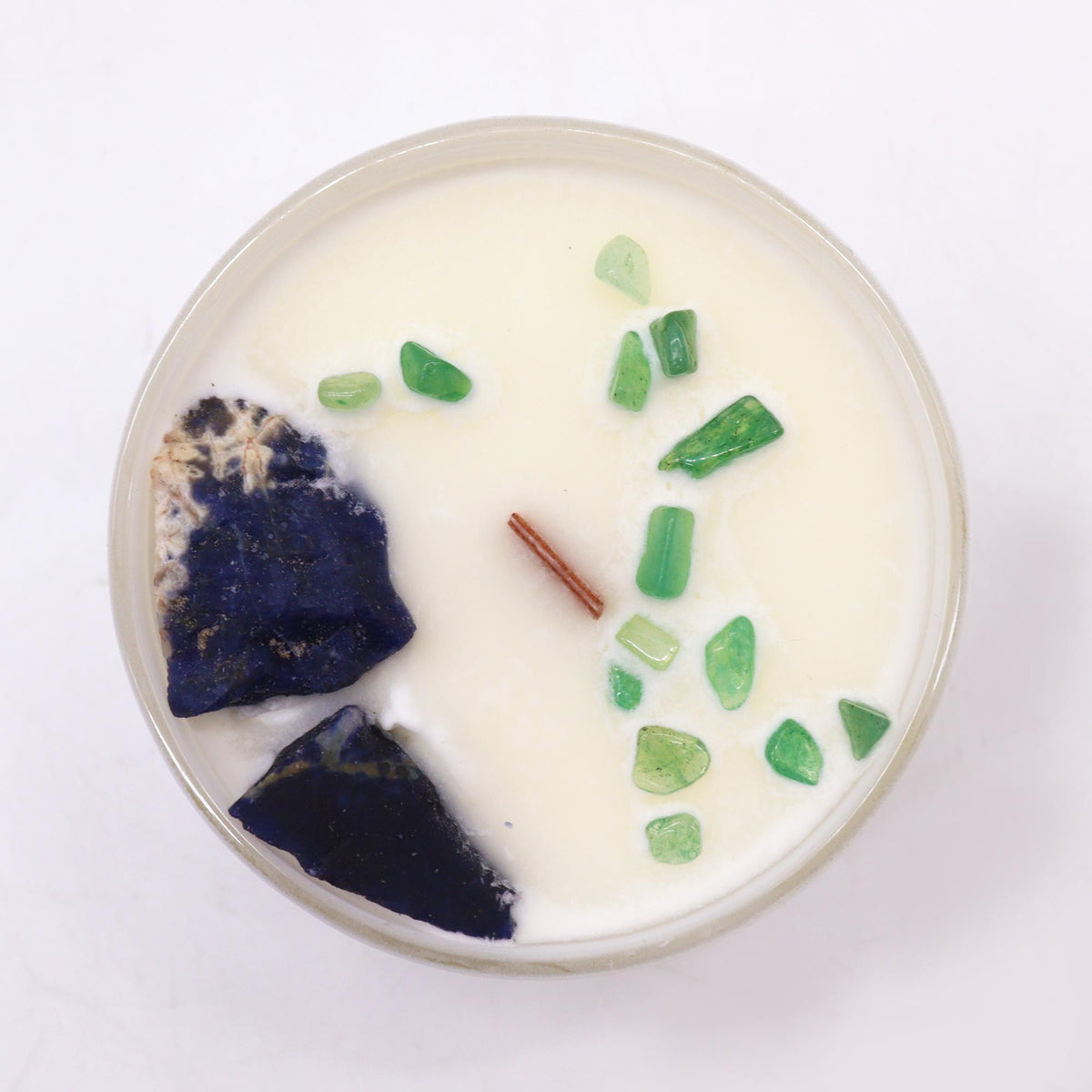 Throat Chakra Crystal Candle | Gentle Reasons | Sodalite & Jade | Communication & Expression Gift