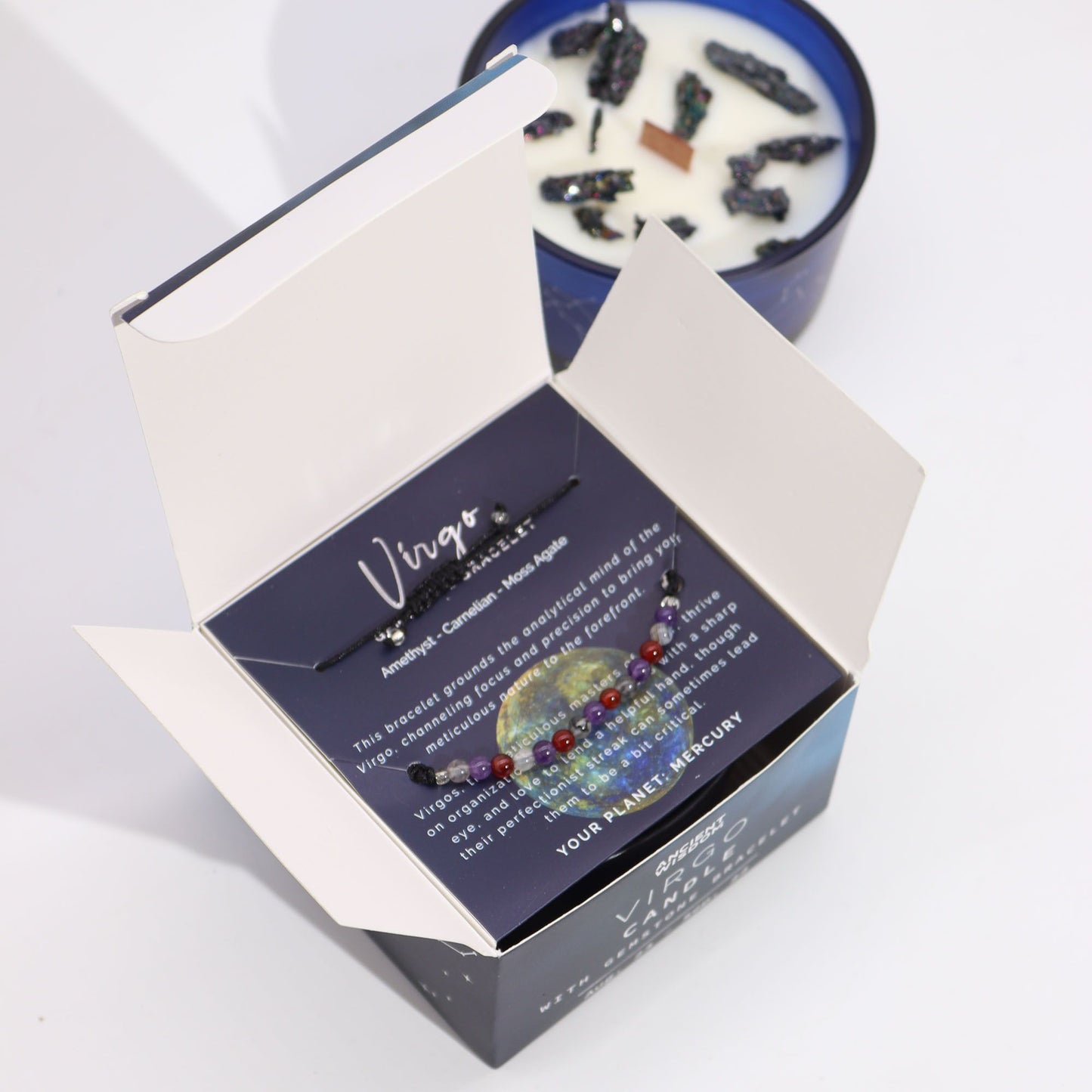 Virgo Zodiac Crystal Candle with Gemstone Bracelet | Star Sign Gift for Her