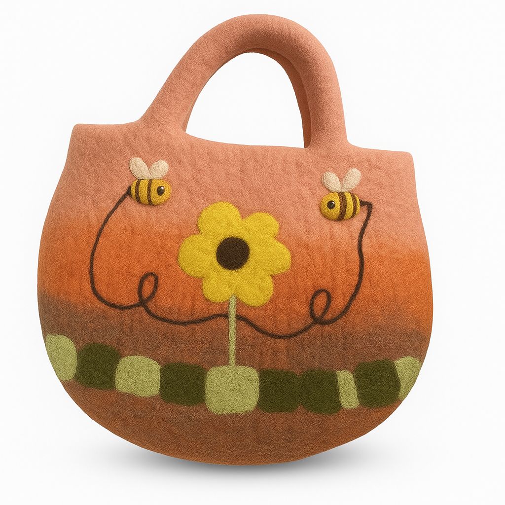 Sunflower & Bees Felted Bag | Handmade in Nepal | Fair Trade