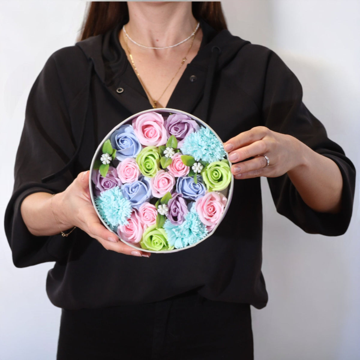 Baby Blessings Blue Soap Flower Round Gift Box | Baby Shower Gift | Amber & Calm