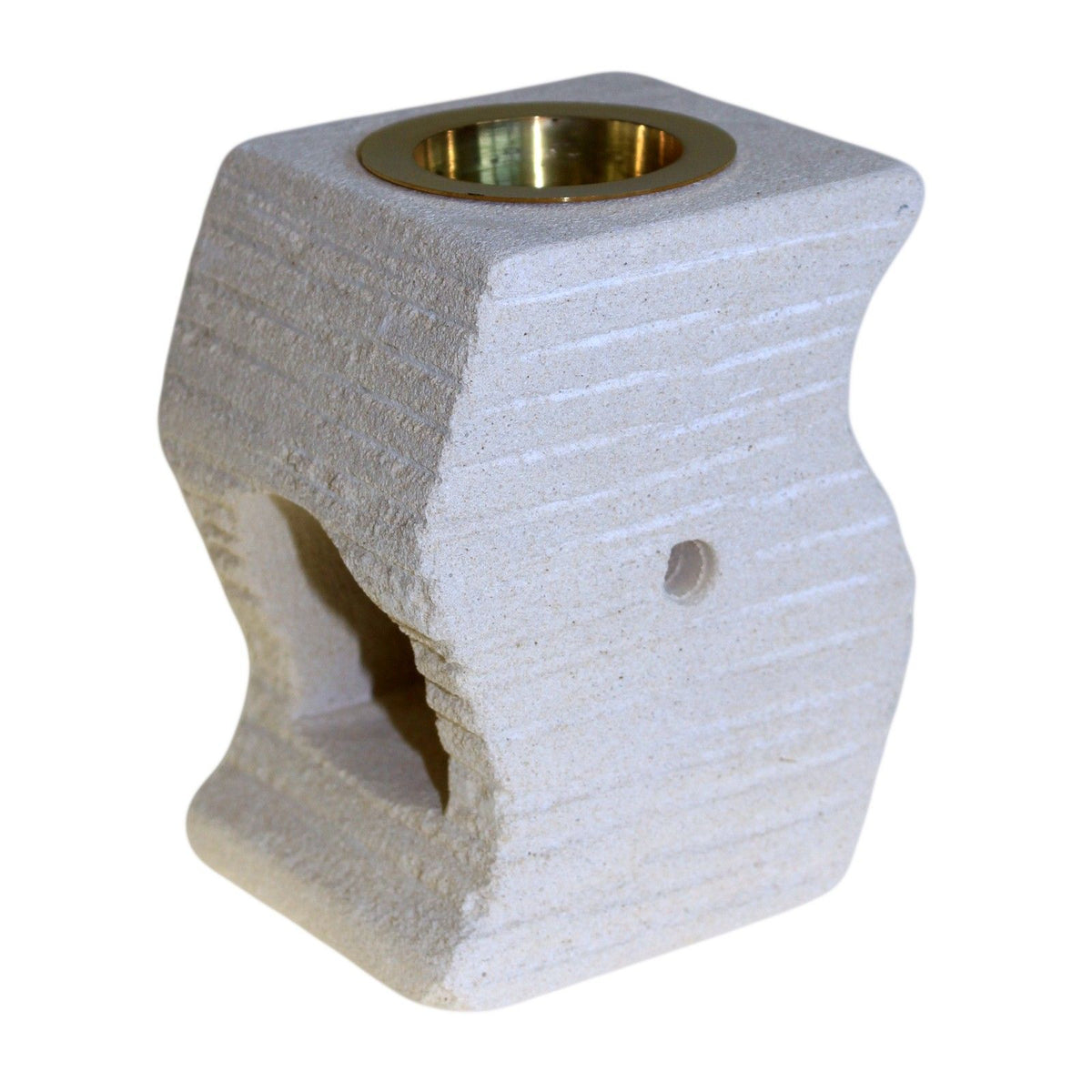 Hand-Carved Indonesian Sandstone Oil Burner - Stepped Wave