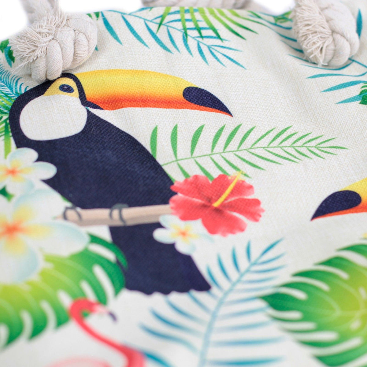 Rope Handle Tote Bag | Tropical Toucan Print | Canvas Beach & Shoulder Bag
