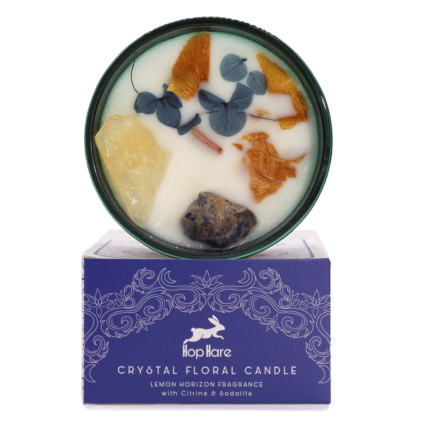 The Sun Crystal Magic Candle | Lemon Horizon | Citrine & Sodalite | Tarot Candle Positivity Gift