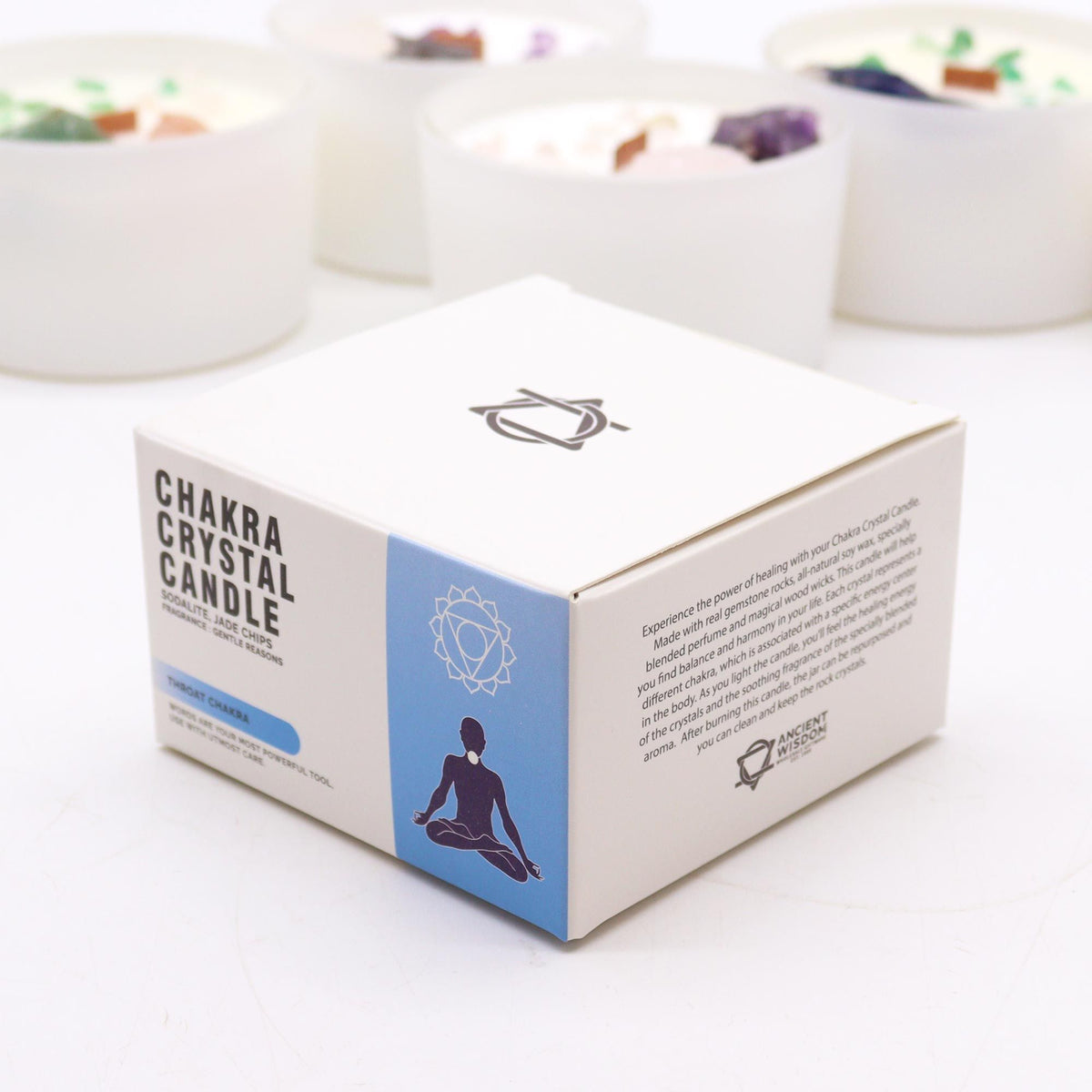 Throat Chakra Crystal Candle | Gentle Reasons | Sodalite & Jade | Communication & Expression Gift