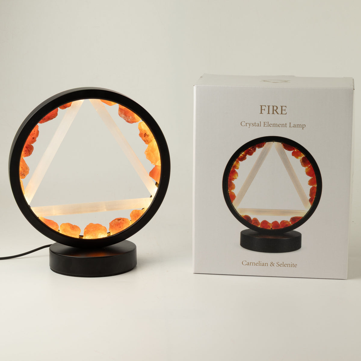 Fire Element Gemstone Halo Lamp | Carnelian & Selenite | Alchemical Symbol | USB | Zen Spirit