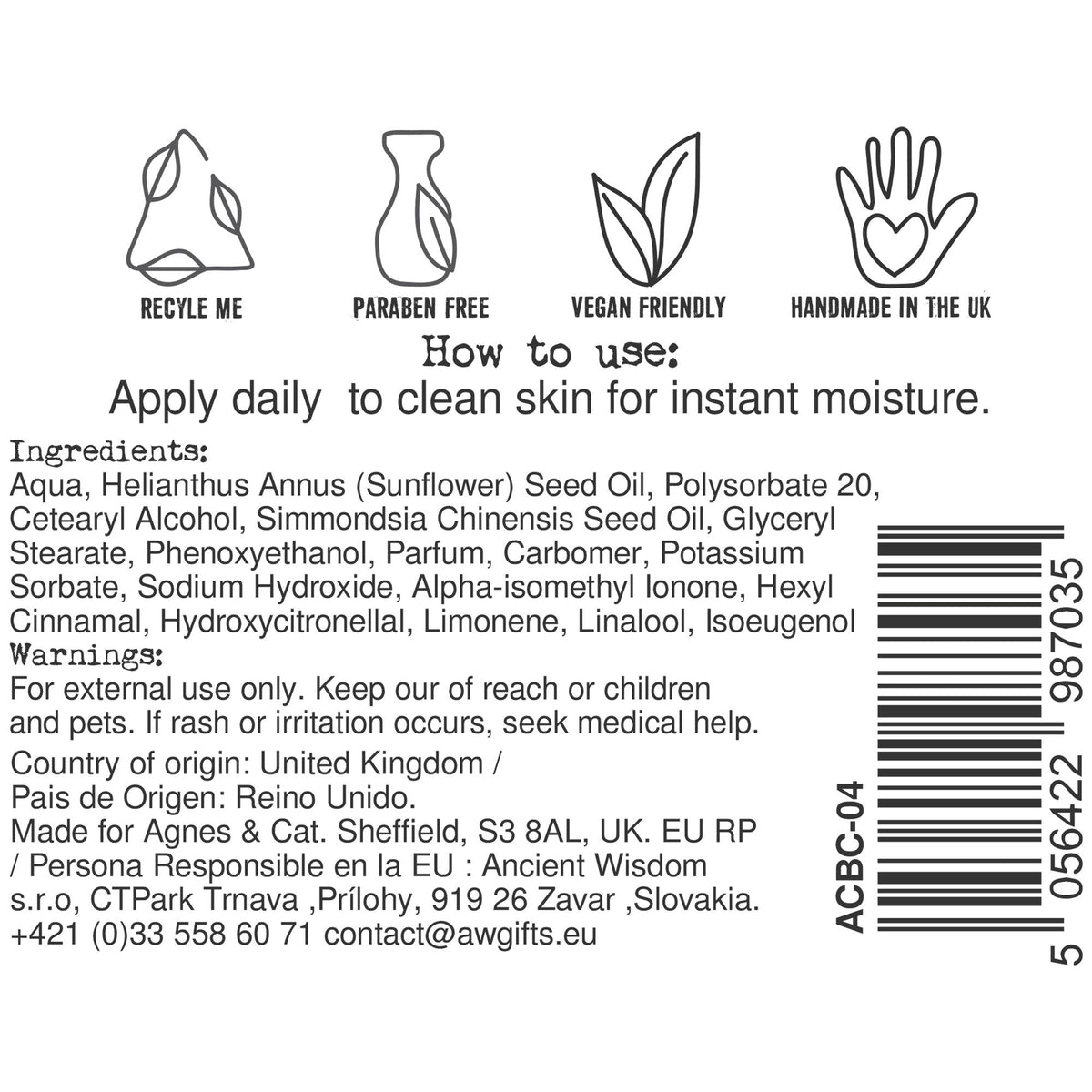 Agnes + Cat Moroccan Roll Hand & Body Cream | Warm Spiced Moisturiser | Made in Sheffield
