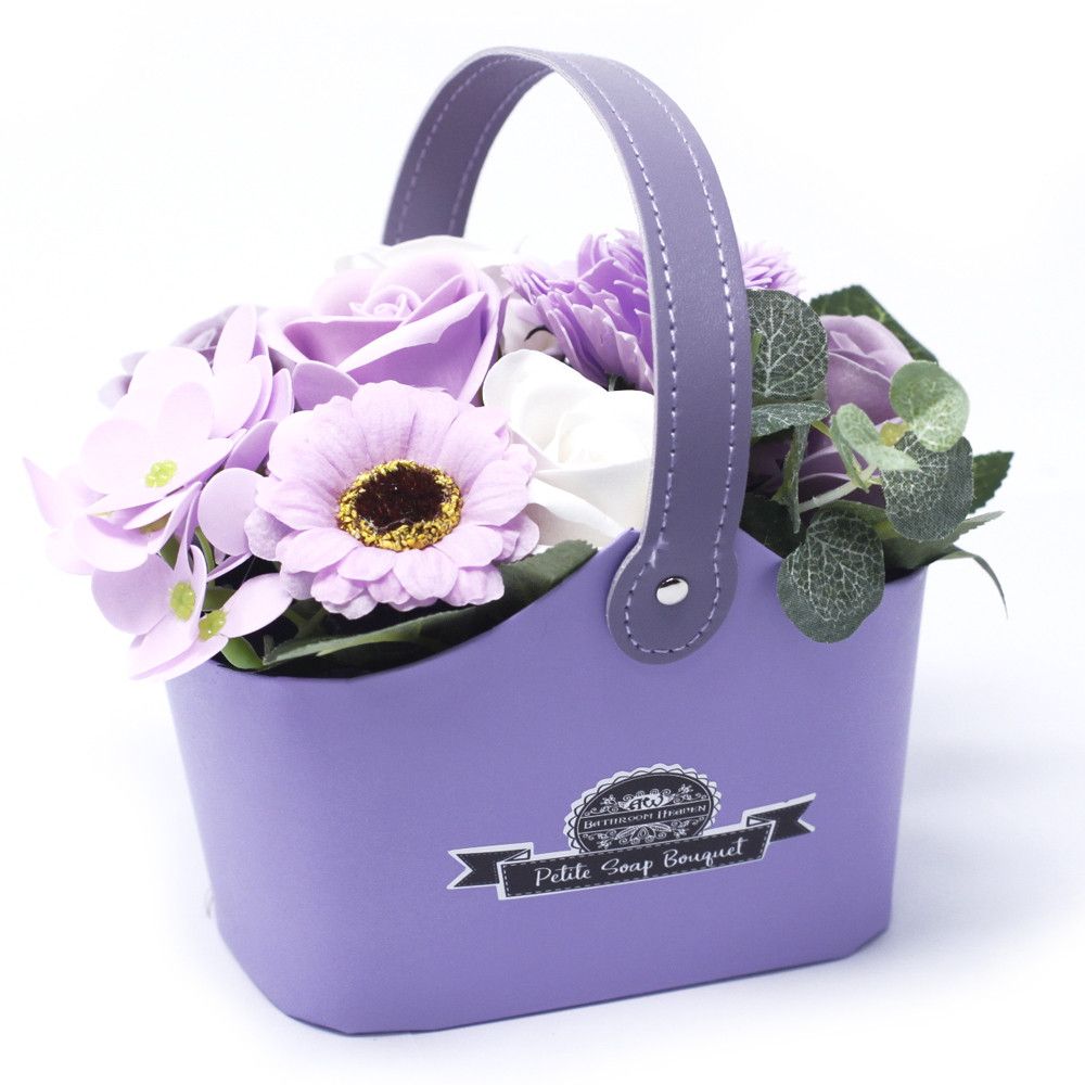 Soap Flower Bouquet Gift | Soft Lavender Basket | Bath Flowers | Roses, Hyacinth & Carnation
